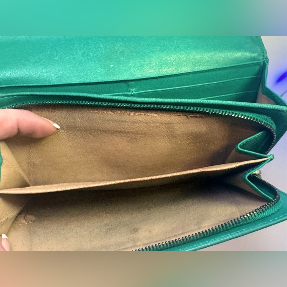 Bottega Veneta Intrecciato Leather Long Wallet Teal Vintage Color Made in Italy - Picture 8 of 14
